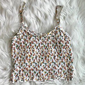 La Hearts Scrunchy Flower Print Crop Top